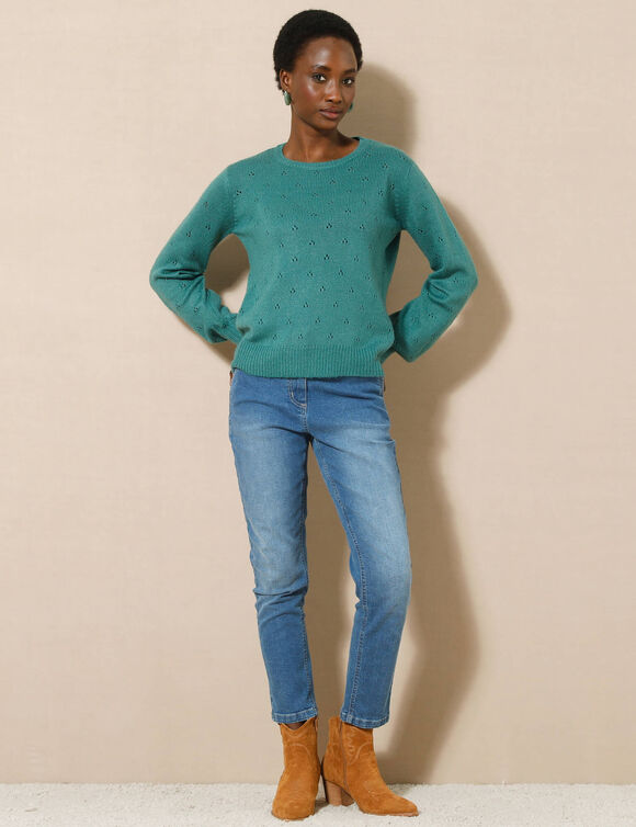 Trui met ronde hals, pointelletricot met mohairtouch (celadon) Trui met ronde hals, pointelletricot met mohairtouch (celadon)